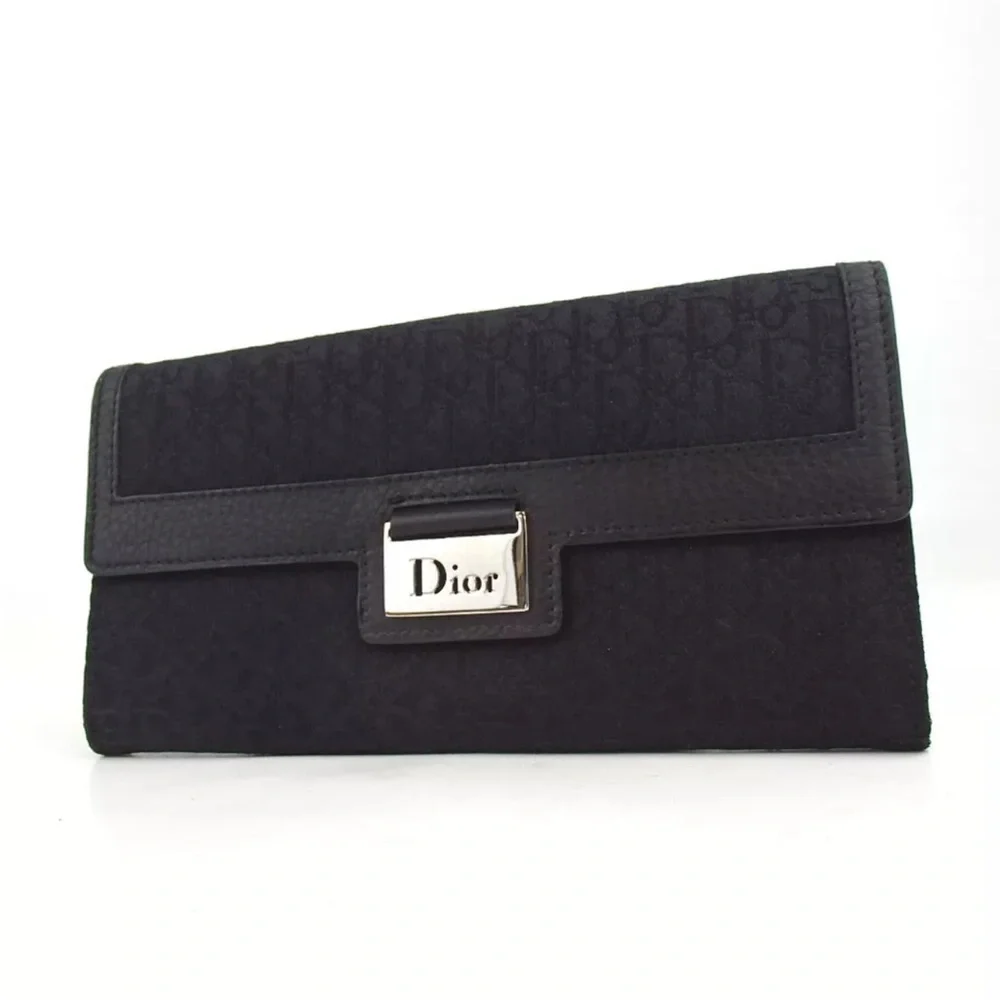 AUTH Christian Dior Monogram Trotter Long Wallet Black